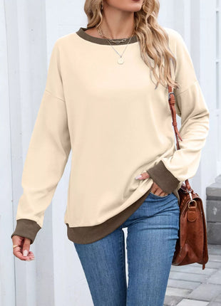 Contrast Trim Long Sleeve Sweatshirt - MimiStylez