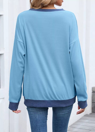 Contrast Trim Long Sleeve Sweatshirt - MimiStylez