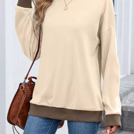 Contrast Trim Long Sleeve Sweatshirt - MimiStylez