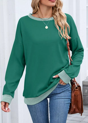 Contrast Trim Long Sleeve Sweatshirt - MimiStylez