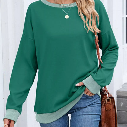 Contrast Trim Long Sleeve Sweatshirt - MimiStylez