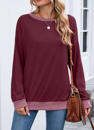 Contrast Trim Long Sleeve Sweatshirt - MimiStylez