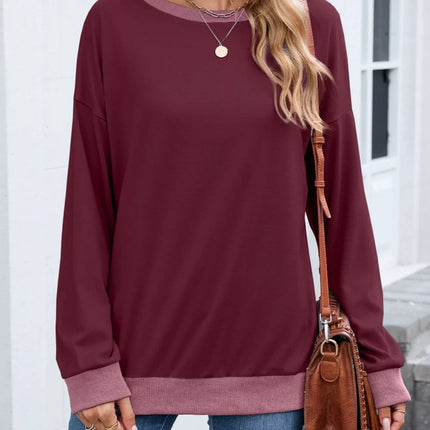 Contrast Trim Long Sleeve Sweatshirt - MimiStylez