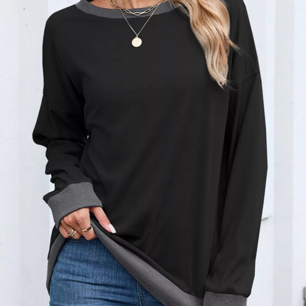 Contrast Trim Long Sleeve Sweatshirt - MimiStylez