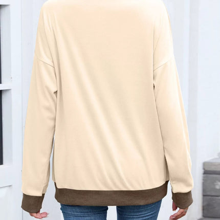 Contrast Trim Long Sleeve Sweatshirt - MimiStylez