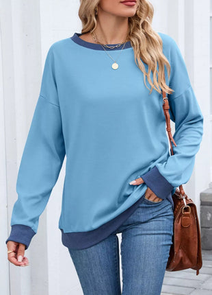 Contrast Trim Long Sleeve Sweatshirt - MimiStylez