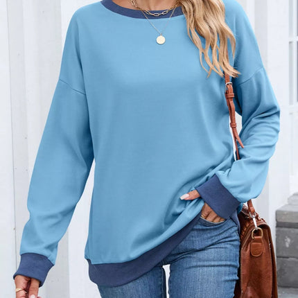 Contrast Trim Long Sleeve Sweatshirt - MimiStylez