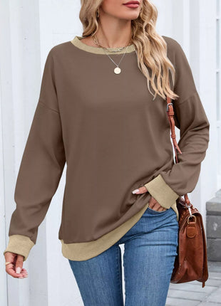 Contrast Trim Long Sleeve Sweatshirt - MimiStylez
