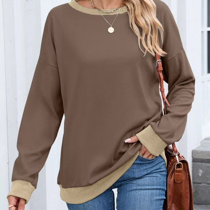 Contrast Trim Long Sleeve Sweatshirt - MimiStylez