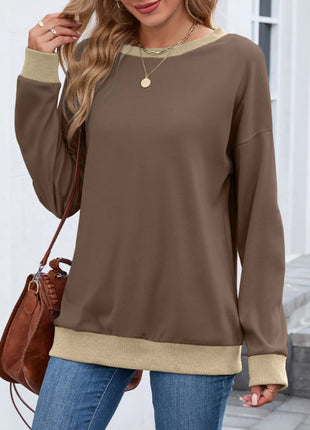 Contrast Trim Long Sleeve Sweatshirt - MimiStylez