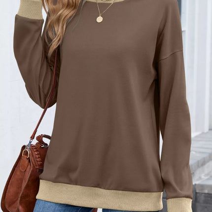 Contrast Trim Long Sleeve Sweatshirt - MimiStylez