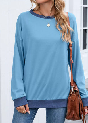 Contrast Trim Long Sleeve Sweatshirt - MimiStylez