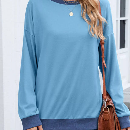Contrast Trim Long Sleeve Sweatshirt - MimiStylez