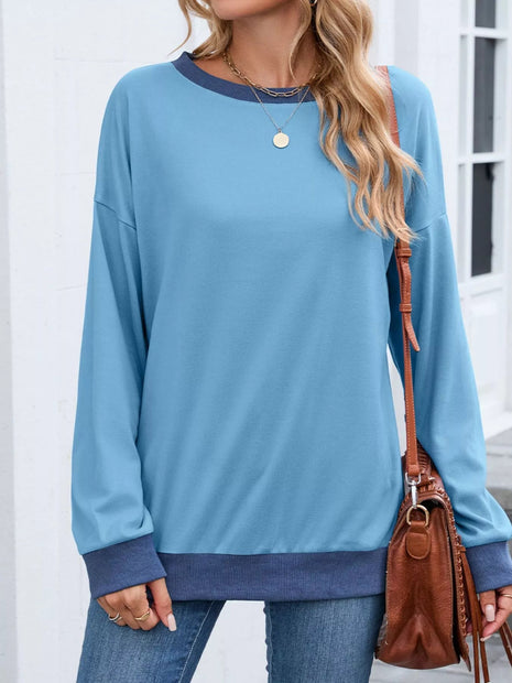 Contrast Trim Long Sleeve Sweatshirt - MimiStylez