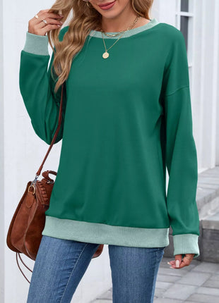 Contrast Trim Long Sleeve Sweatshirt - MimiStylez