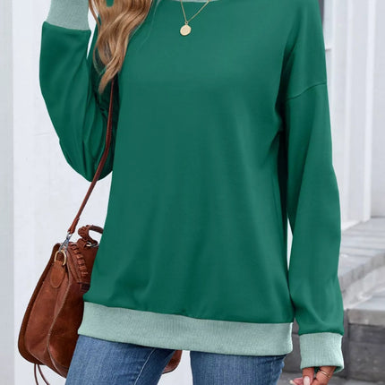 Contrast Trim Long Sleeve Sweatshirt - MimiStylez
