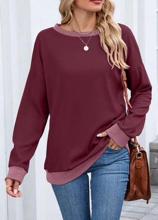 Contrast Trim Long Sleeve Sweatshirt - MimiStylez