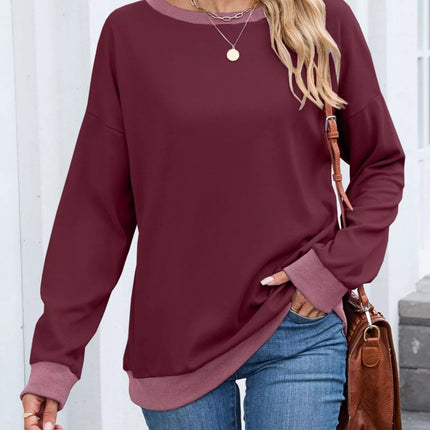 Contrast Trim Long Sleeve Sweatshirt - MimiStylez