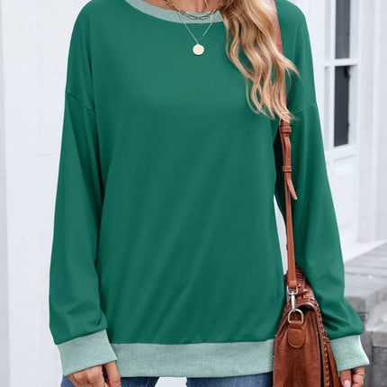 Contrast Trim Long Sleeve Sweatshirt - MimiStylez