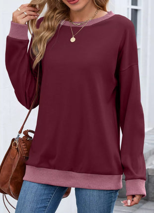 Contrast Trim Long Sleeve Sweatshirt - MimiStylez