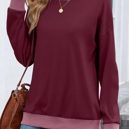 Contrast Trim Long Sleeve Sweatshirt - MimiStylez