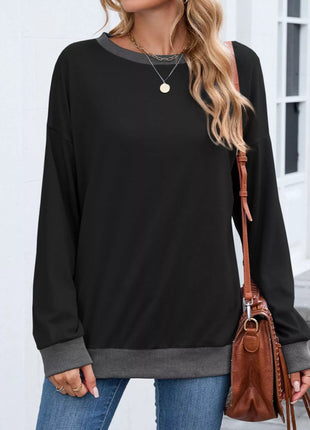 Contrast Trim Long Sleeve Sweatshirt - MimiStylez