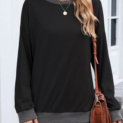 Contrast Trim Long Sleeve Sweatshirt - MimiStylez
