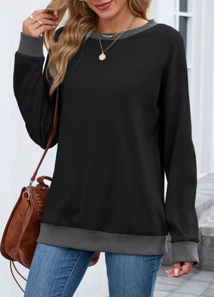 Contrast Trim Long Sleeve Sweatshirt - MimiStylez