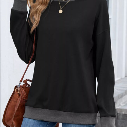 Contrast Trim Long Sleeve Sweatshirt - MimiStylez