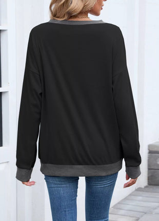Contrast Trim Long Sleeve Sweatshirt - MimiStylez