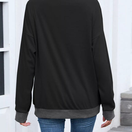 Contrast Trim Long Sleeve Sweatshirt - MimiStylez
