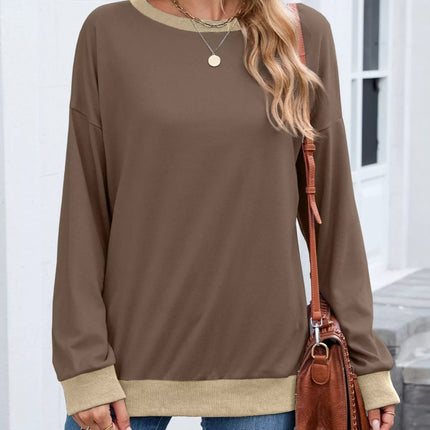 Contrast Trim Long Sleeve Sweatshirt - MimiStylez