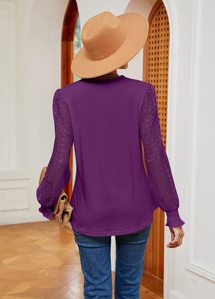 Contrast V - Neck Long Sleeve Blouse - MimiStylez