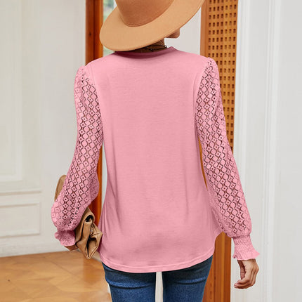 Contrast V - Neck Long Sleeve Blouse - MimiStylez
