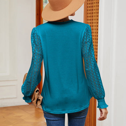 Contrast V - Neck Long Sleeve Blouse - MimiStylez