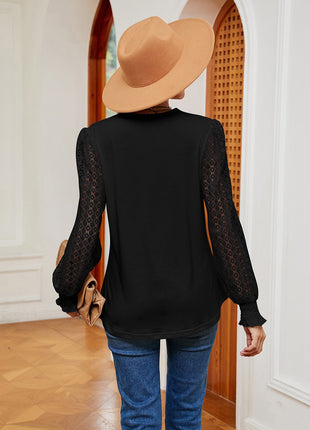 Contrast V - Neck Long Sleeve Blouse - MimiStylez