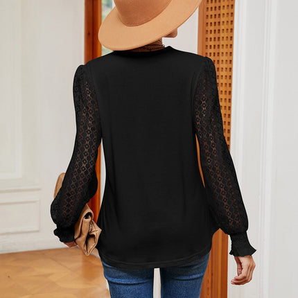 Contrast V - Neck Long Sleeve Blouse - MimiStylez