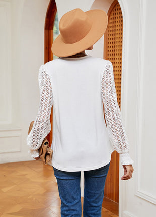 Contrast V - Neck Long Sleeve Blouse - MimiStylez