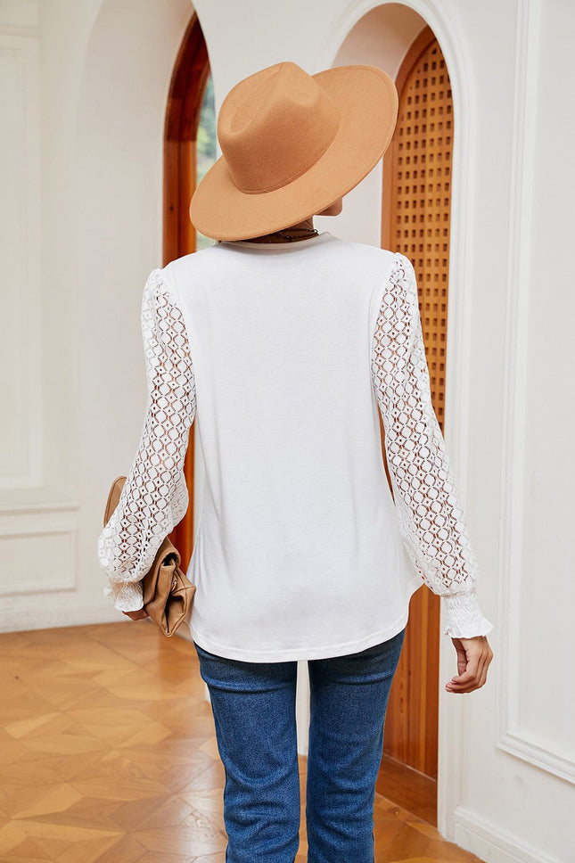 Contrast V - Neck Long Sleeve Blouse - MimiStylez