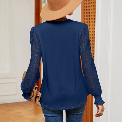 Contrast V - Neck Long Sleeve Blouse - MimiStylez