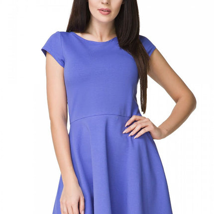 Cotton Knit Short Day Dress with Boat Neckline - MimiStylez