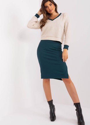 Two-Piece Casual Set with Heart Neckline Blouse and Midi Dress - MimiStylez