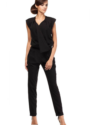 Sleeveless Tapered-Leg Pantsuit with Envelope Top and Side Zip - MimiStylez