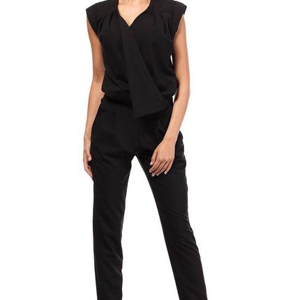 Sleeveless Tapered-Leg Pantsuit with Envelope Top and Side Zip - MimiStylez