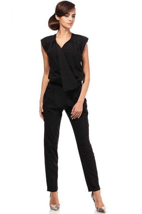 Sleeveless Tapered-Leg Pantsuit with Envelope Top and Side Zip - MimiStylez