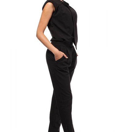 Sleeveless Tapered-Leg Pantsuit with Envelope Top and Side Zip - MimiStylez