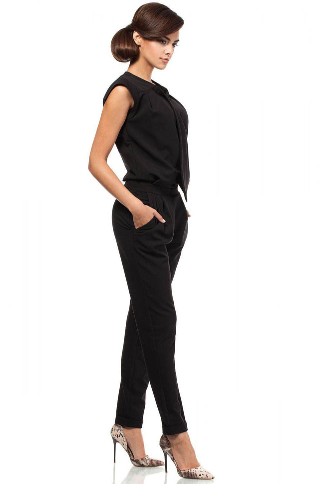 Sleeveless Tapered-Leg Pantsuit with Envelope Top and Side Zip - MimiStylez