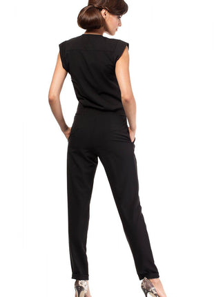 Sleeveless Tapered-Leg Pantsuit with Envelope Top and Side Zip - MimiStylez