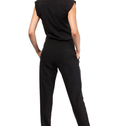 Sleeveless Tapered-Leg Pantsuit with Envelope Top and Side Zip - MimiStylez