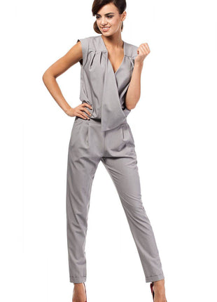 Sleeveless Tapered-Leg Pantsuit with Envelope Top and Side Zip - MimiStylez
